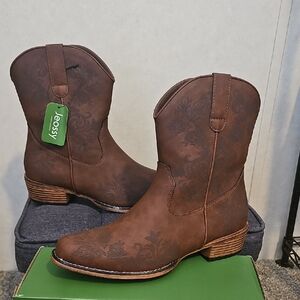 🤎 Jeossy Women’s Brown Floral Embossed Western Boots – Size 10 🤎
